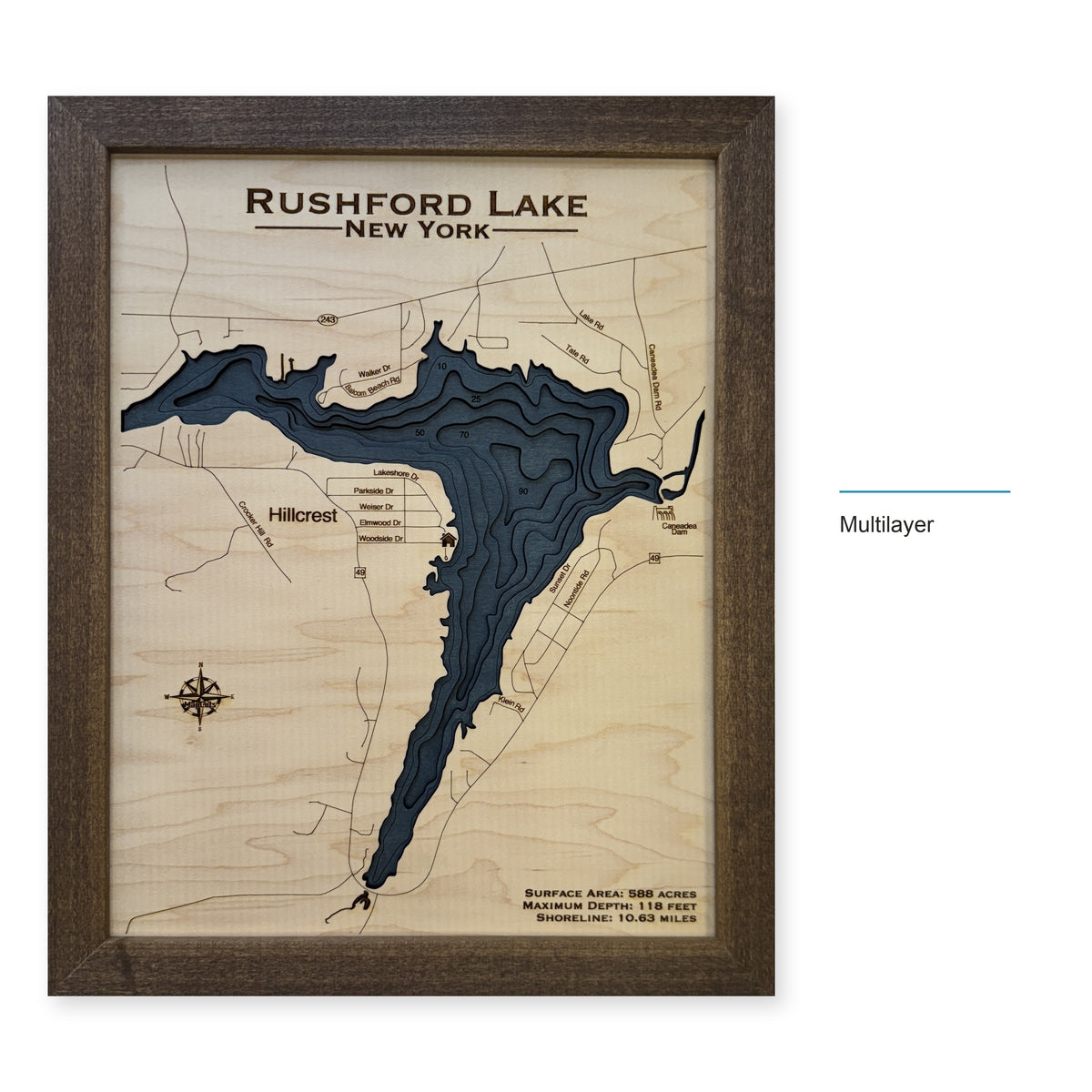Rushford Lake wood map — multilayer, layer option shown