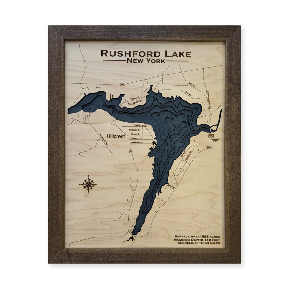 Rushford Lake wood map — multilayer, white background