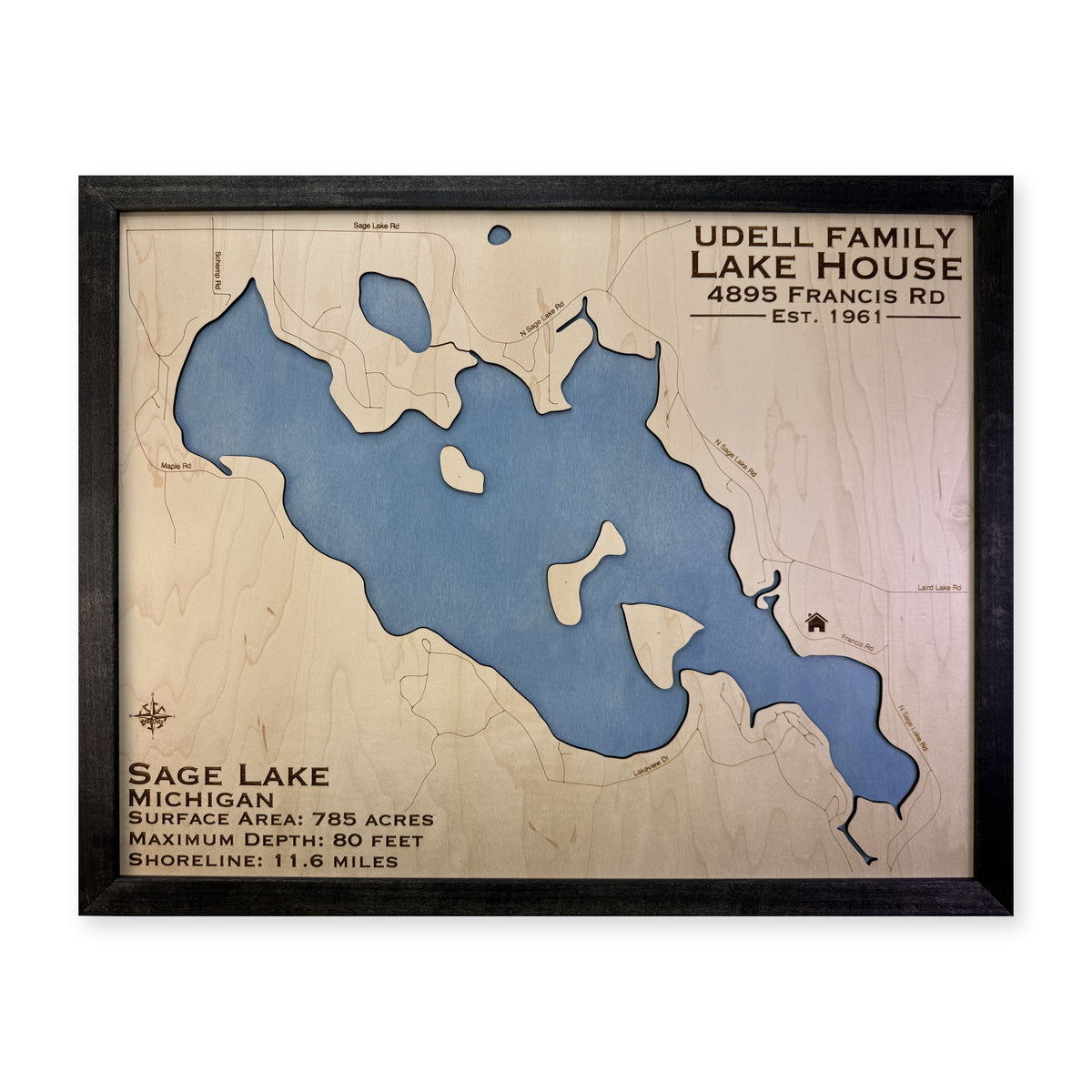 Sage Udell wood map — single layer, white background