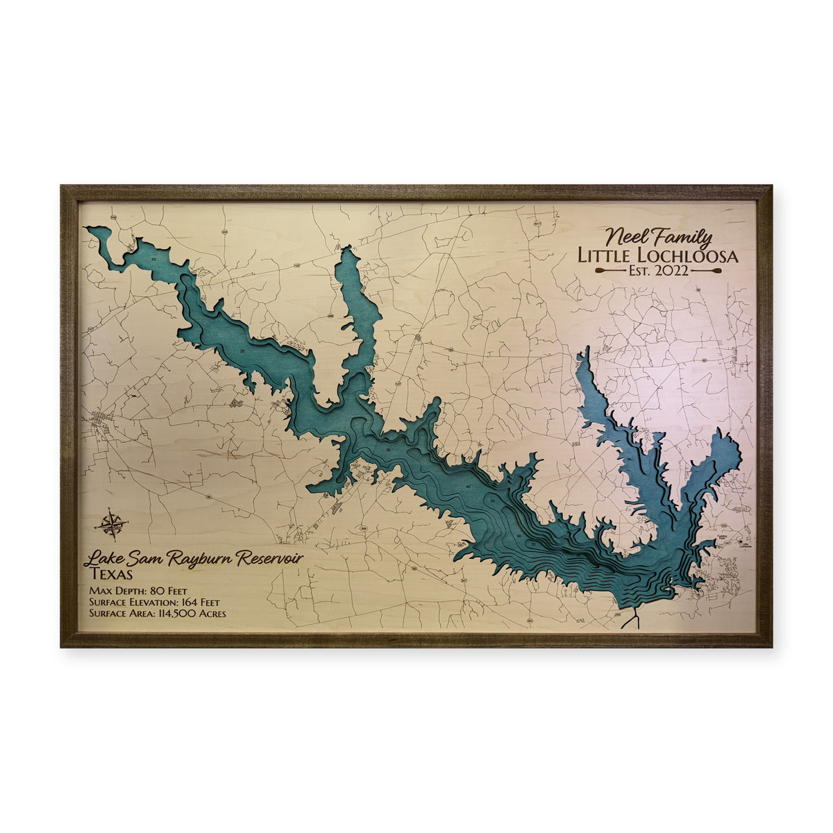 Sam Rayburn Neel wood map — multilayer, white background