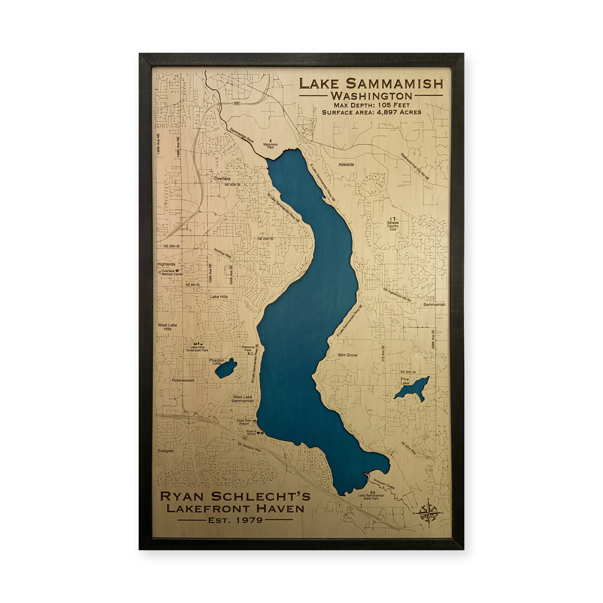 Sammamish Schlecht wood map — single layer, white background
