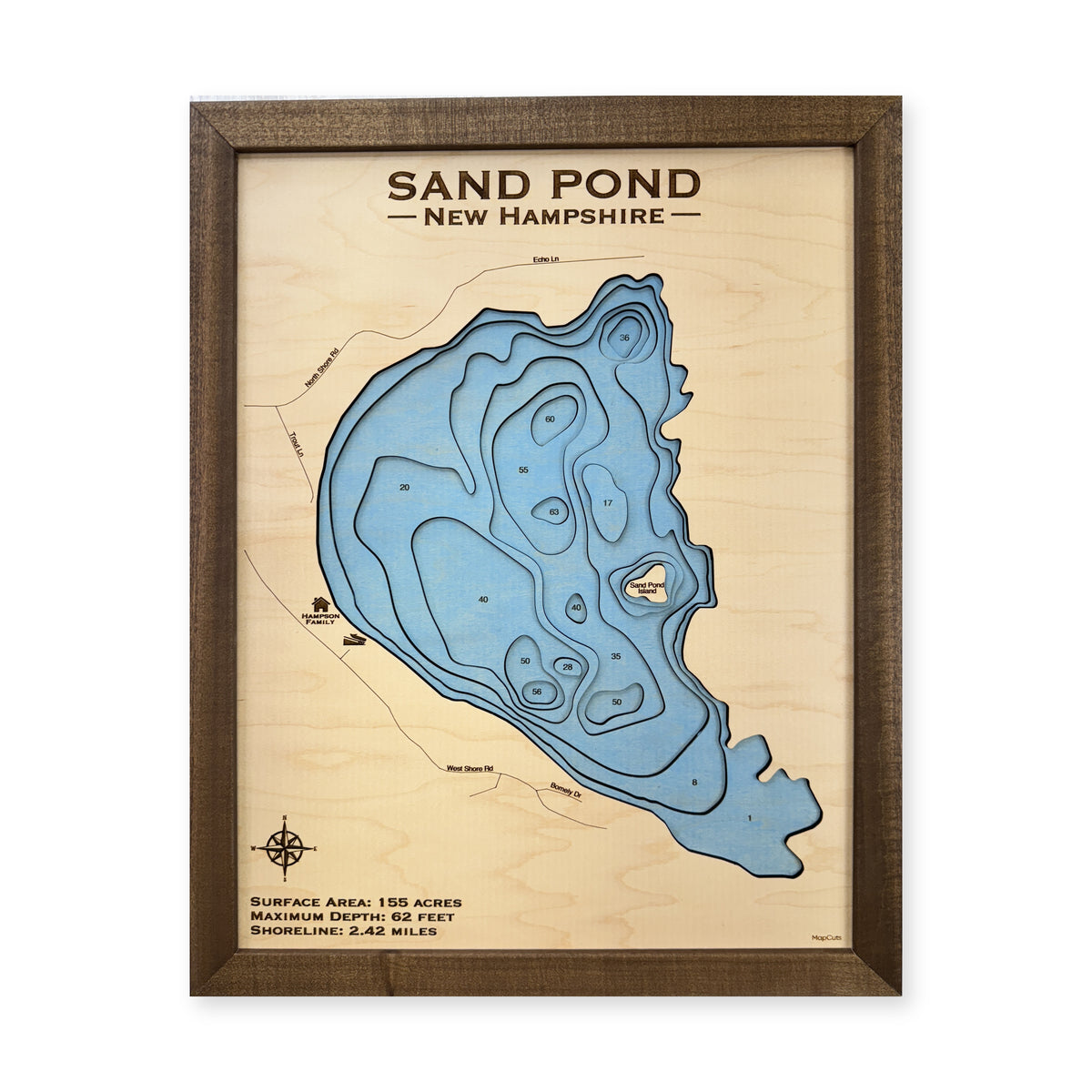 Sand Pond Multilayer wood map — multilayer, white background