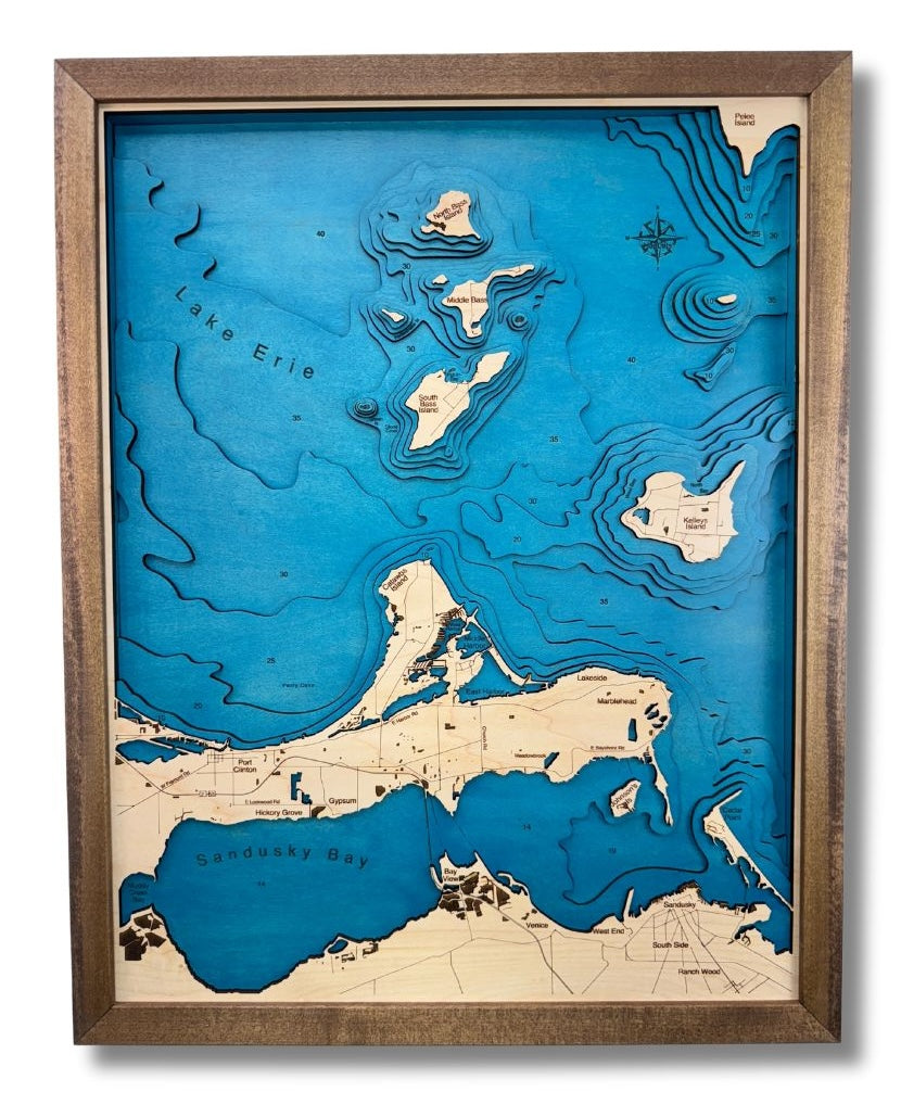 A close up image of Sandusky Bay and Lake Erie Islands map.