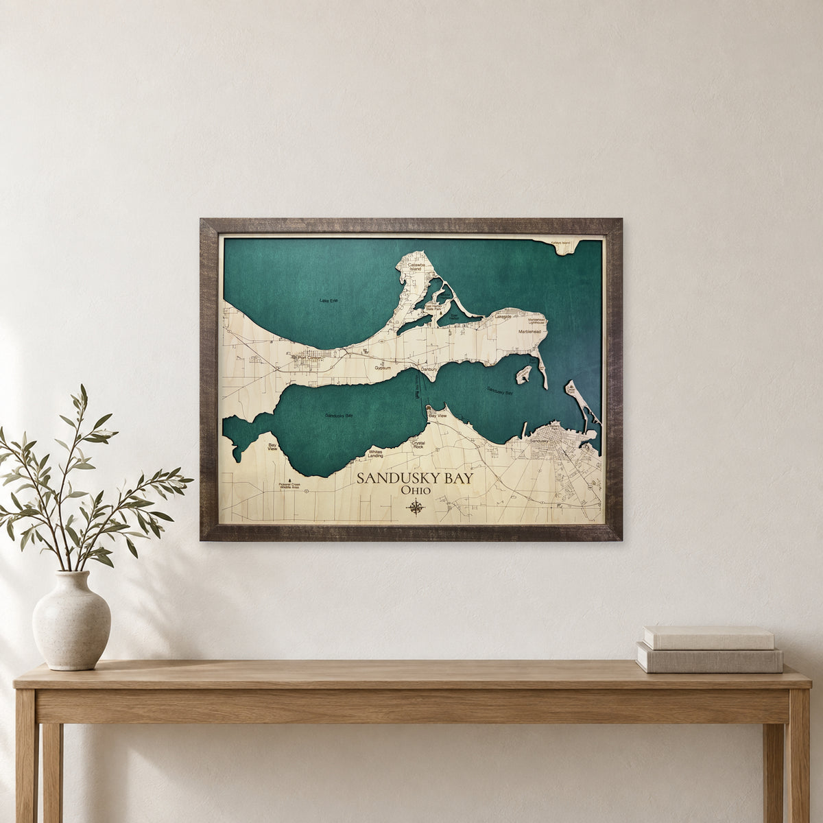Sandusky Fresch Green wood map — single layer, staged room mockup