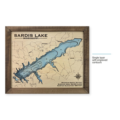 Sardis Engraved wood map — single layer with engraved contours, layer option shown