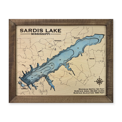 Sardis Engraved wood map — single layer with engraved contours, white background