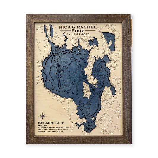 Sebago Lake, Wood Map — multilayer example, on a white background