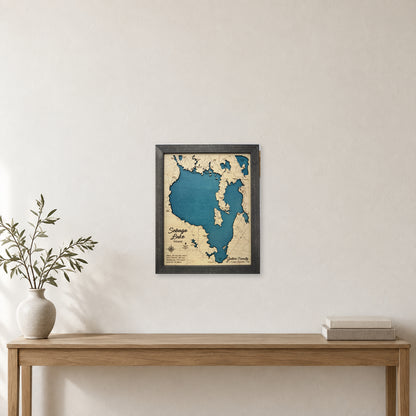 Sebago Gabrin wood map — single layer, staged room mockup