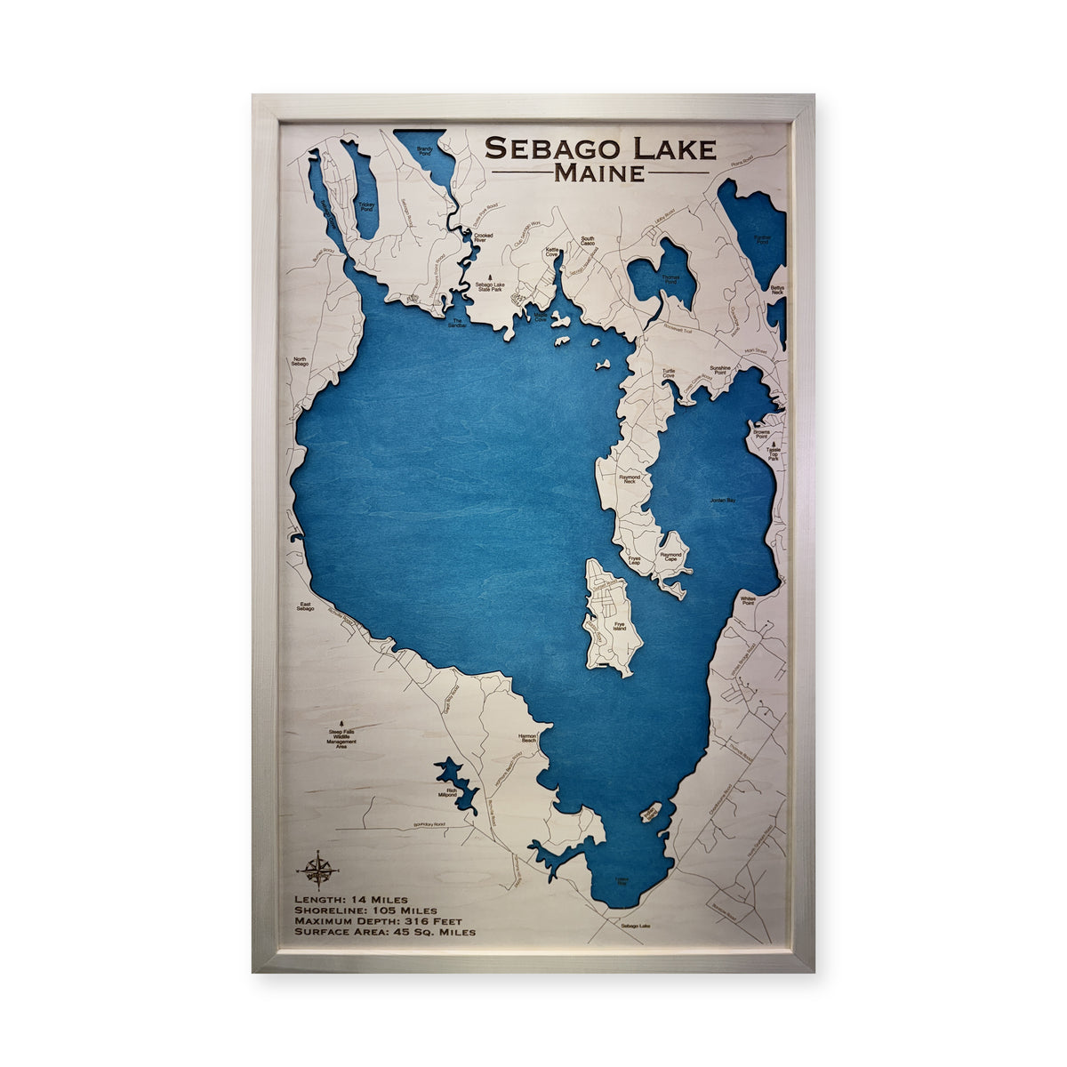 Sebago Natural Single wood map — single layer, white background