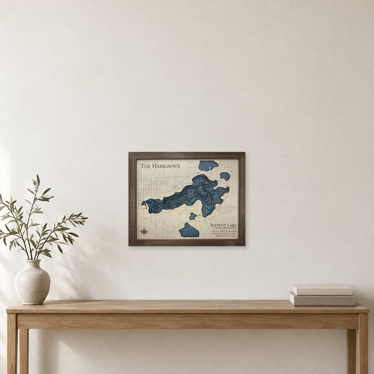 Serpent Harrison wood map — multilayer, staged room mockup
