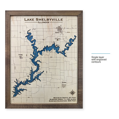 Shelbyville Engraved wood map — single layer with engraved contours, layer option shown