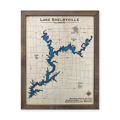 Shelbyville Engraved wood map — single layer with engraved contours, white background