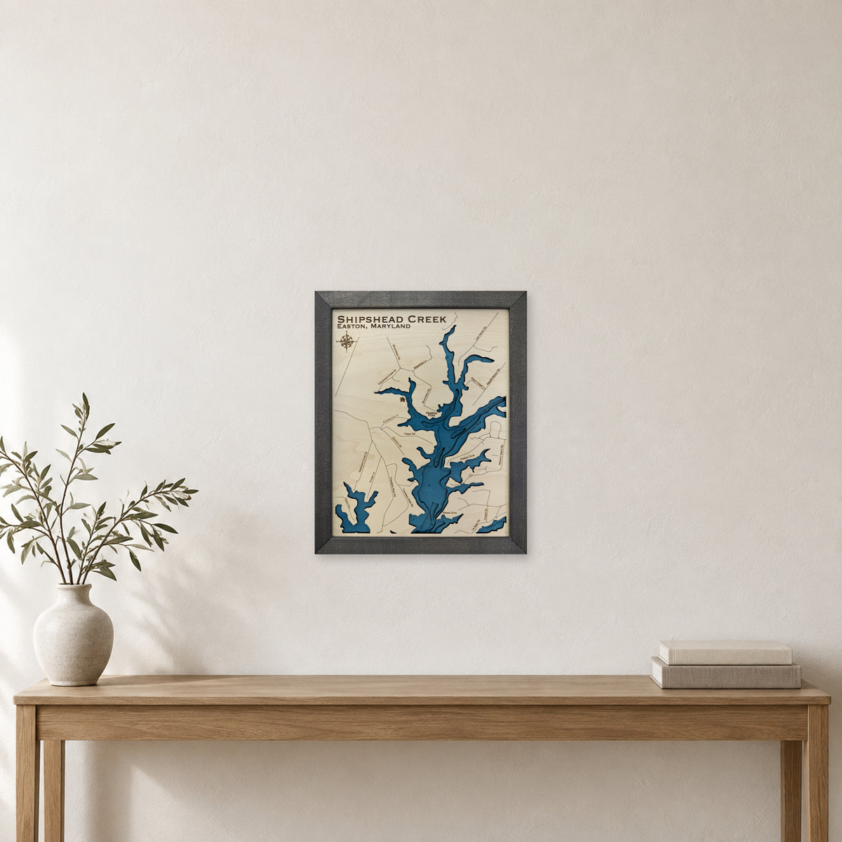 Shipshead Creek wood map — multilayer, staged room mockup
