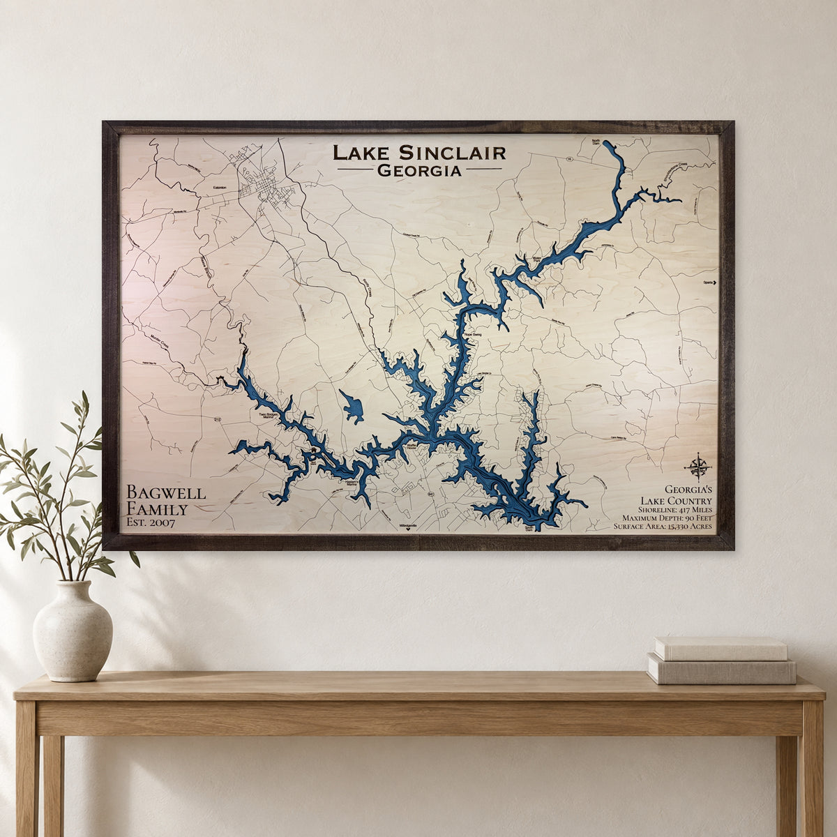 Sinclair Bagwell wood map — multilayer, staged room mockup