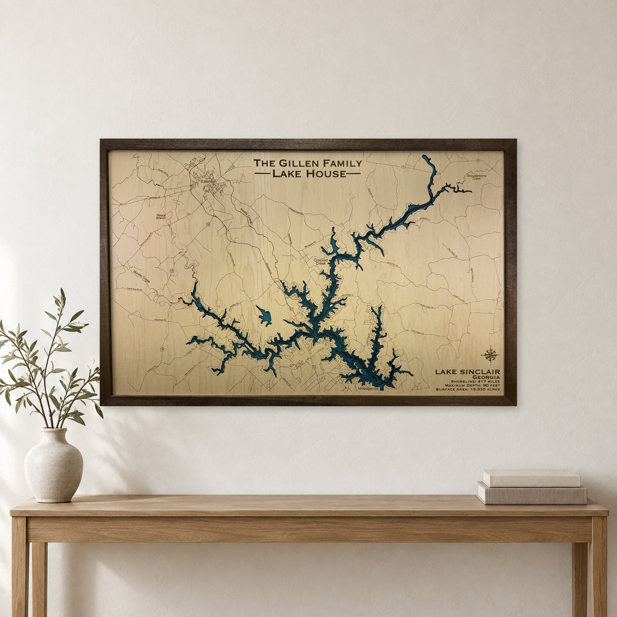 Sinclair Gillen wood map — multilayer, staged room mockup