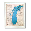 Single water layer wood map of Lake Michigan with a natural frame on a white background.