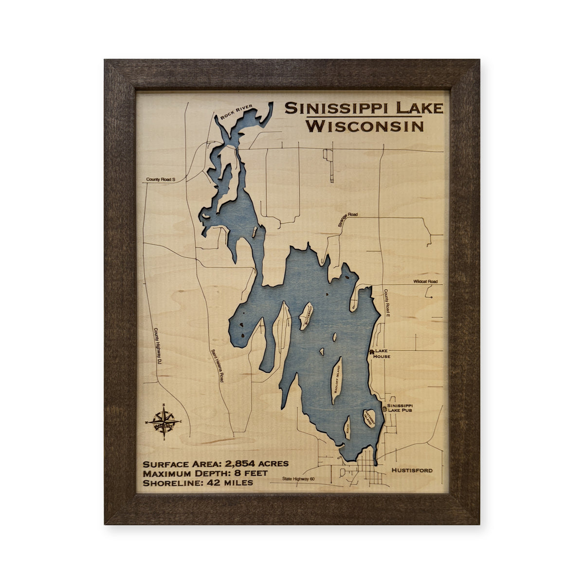 Sinissippi Lake wood map — single layer, white background
