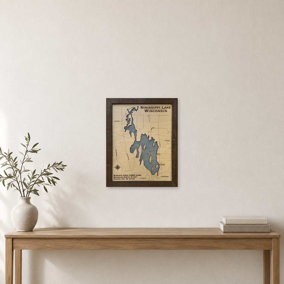 Sinissippi Lake wood map — single layer, staged room mockup