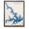 Multi water layer wooden map of Smith Mountain Lake, Virginia, with a wooden frame.