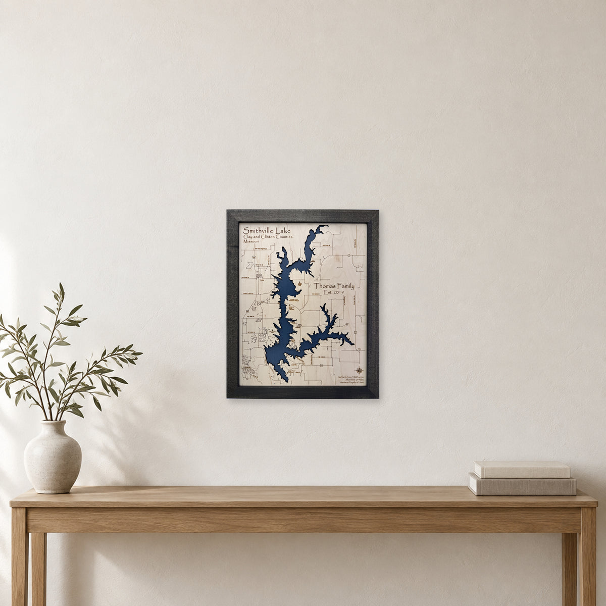 Smithville Thomas wood map — single layer, staged room mockup