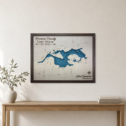 Somerset Broome wood map — multilayer, staged room mockup