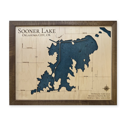 Sooner Lake wood map — single layer with engraved contours, white background
