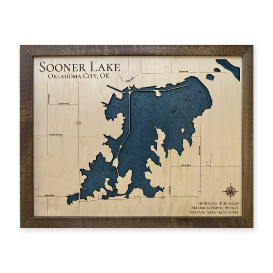 Sooner Lake wood map — single layer with engraved contours, white background