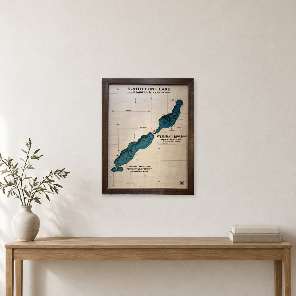 South Long Multi wood map — multilayer, staged room mockup