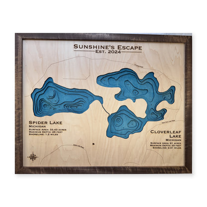 Spider Cloverleaf Sunshine wood map — multilayer, white background