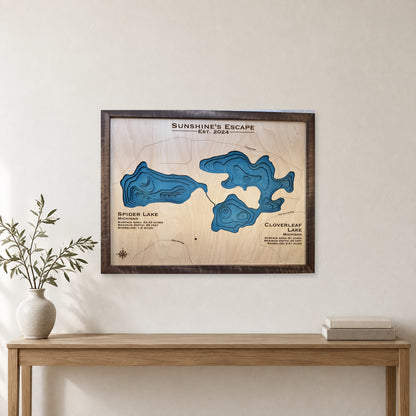 Spider Cloverleaf Sunshine wood map — multilayer, staged room mockup