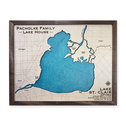 St Clair Pacholke wood map — single layer with engraved contours, white background