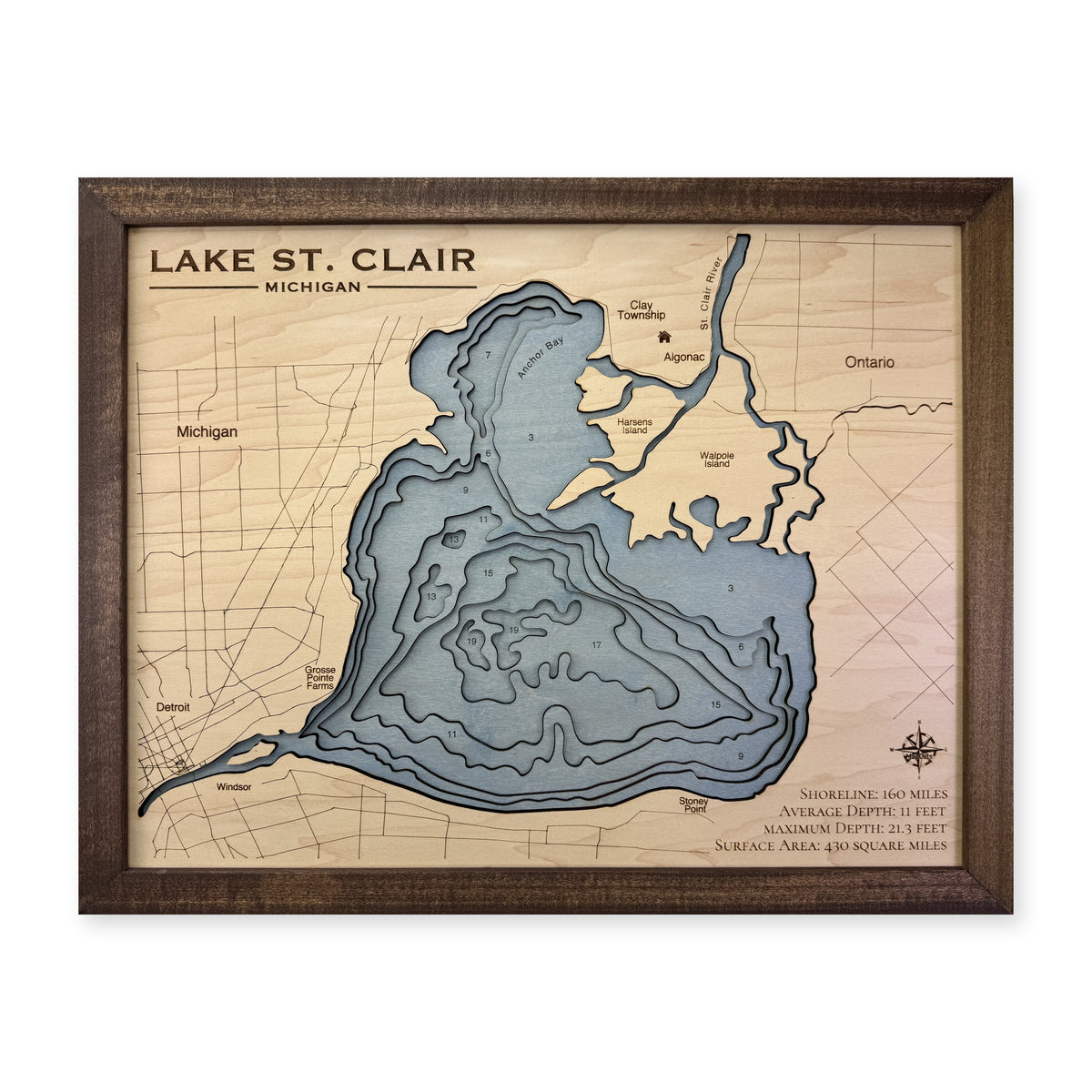 St Clair Walnut wood map — multilayer, white background