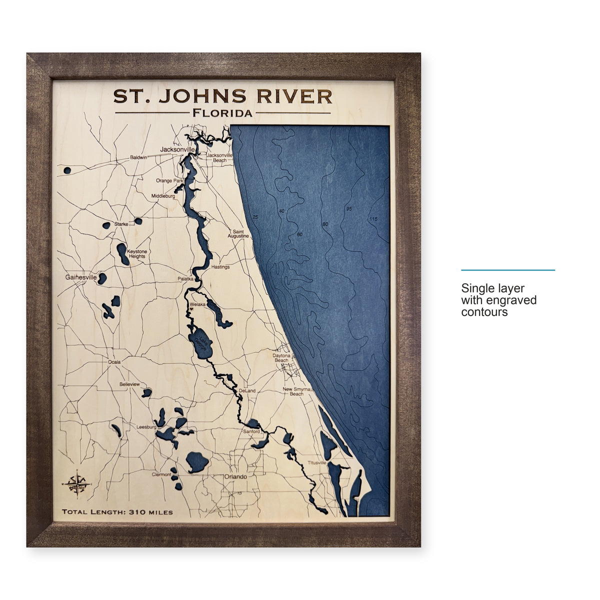 St Johns Bee wood map — single layer with engraved contours, layer option shown