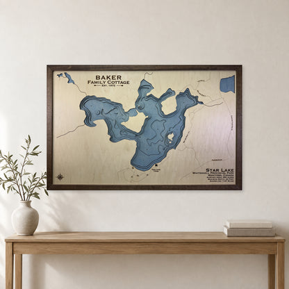 Star Baker wood map — multilayer, staged room mockup