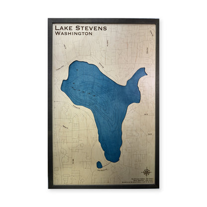 Stevens Engraved wood map — single layer with engraved contours, white background