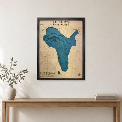 Stevens Leiter wood map — multilayer, staged room mockup