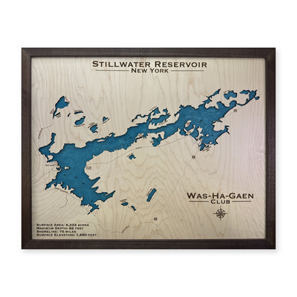 Stillwater Washagaen wood map — single layer with engraved contours, white background