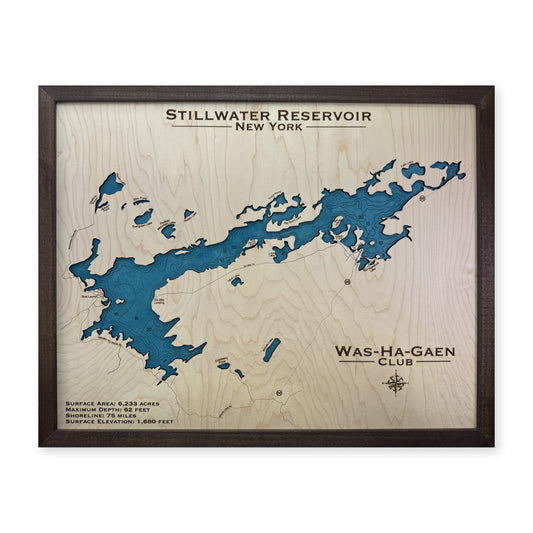 Stillwater Washagaen wood map — single layer with engraved contours, white background