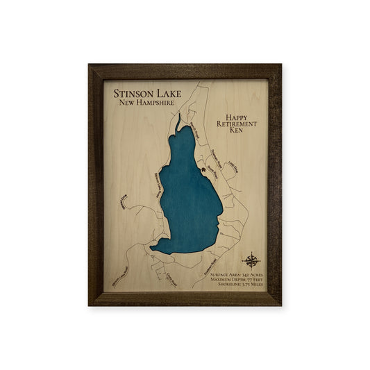Stinson Retirement wood map — single layer, white background