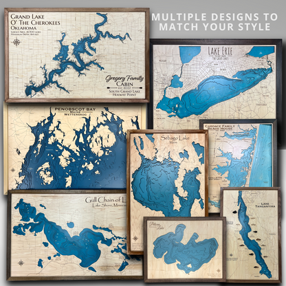 Custom Wood Engraved Lake Maps
