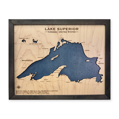 Superior Charcoal Engraved wood map — single layer with engraved contours, white background