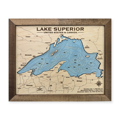 Superior Light Engraved wood map — single layer with engraved contours, white background