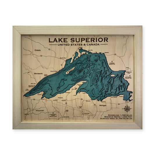 Lake Superior Wood Map — multilayer example, on a white background