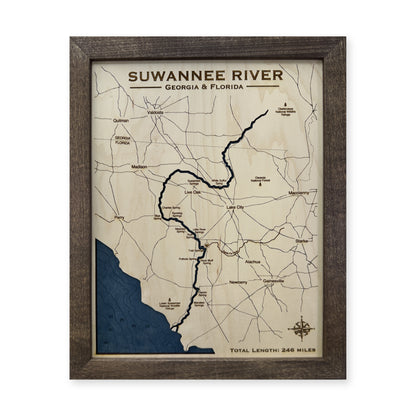 Suwannee Nipper wood map — single layer with engraved contours, white background