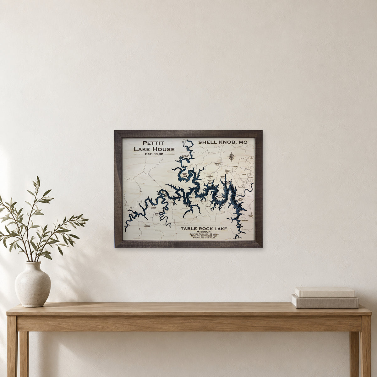 Table Rock Pettit wood map — multilayer, staged room mockup