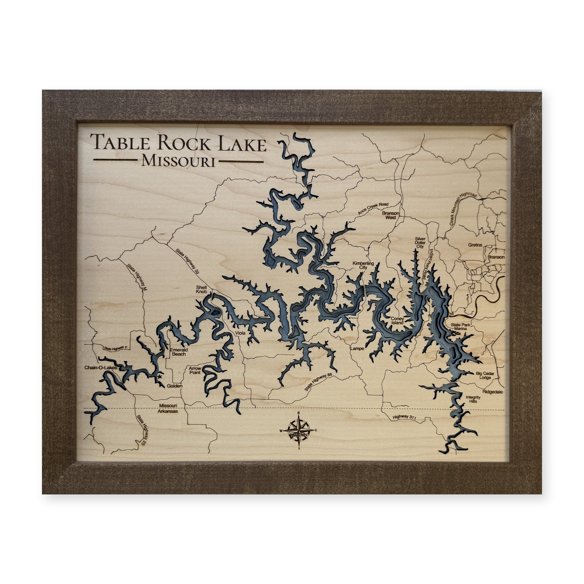 Table Rock Walnut Small wood map — multilayer, white background