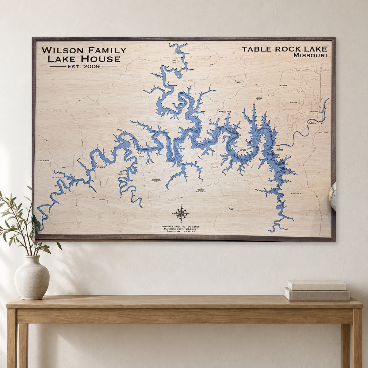 Table Rock Wilson wood map — multilayer, staged room mockup