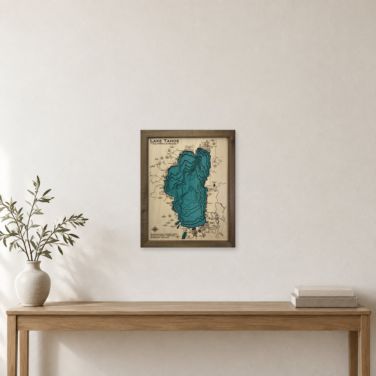 Lake Tahoe Wood Map — multilayer example, staged room mockup