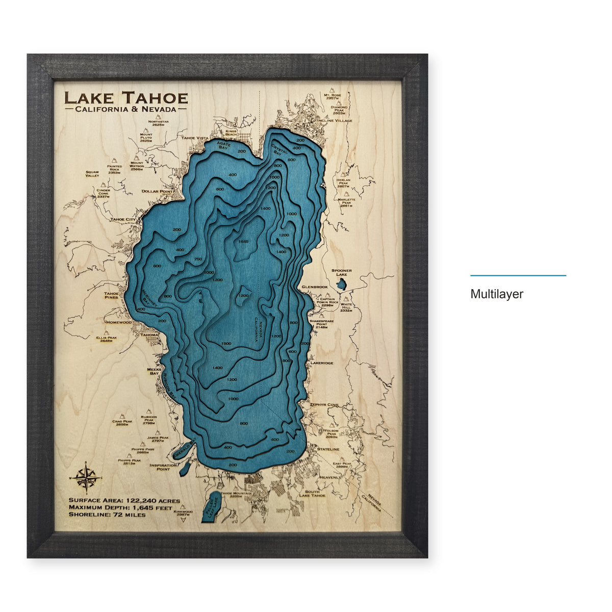 Tahoe Charcoal Small wood map — multilayer, layer option shown