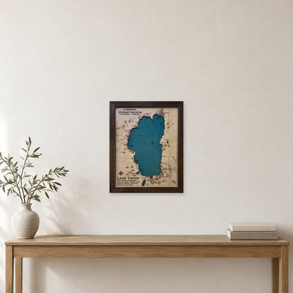 Tahoe Lindahl wood map — single layer, staged room mockup